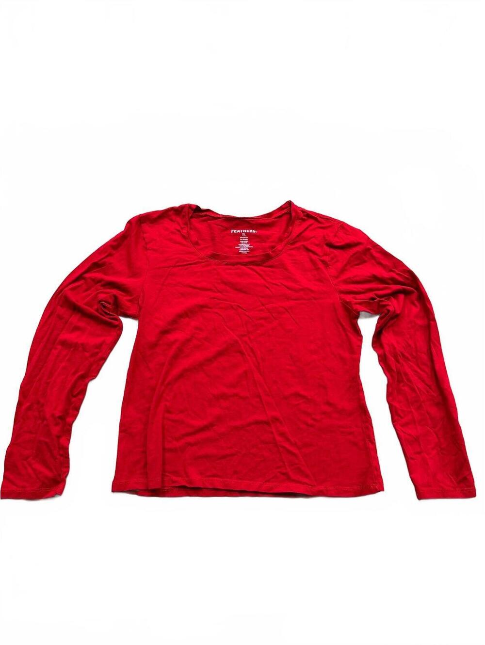 Feathers Red Long Sleeve Cotton Spandex Shirt XL
